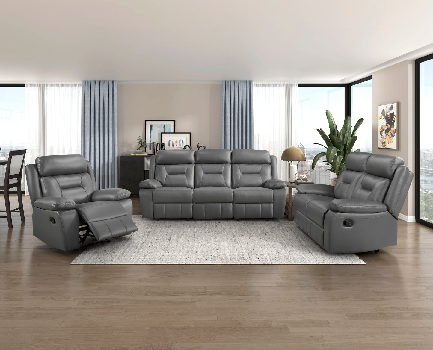 Homelegance Laconia Reclining Chair in Dark Gray Leather 9629DGY-1