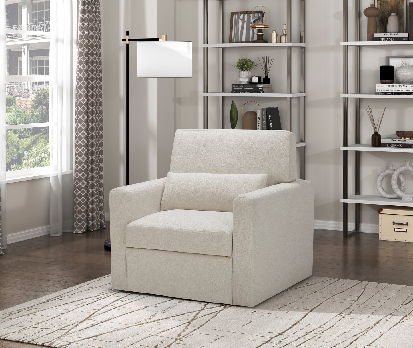Homelegance Pompano Swivel Accent Chair in Beige Boucle Fabric 9630BE-1SW