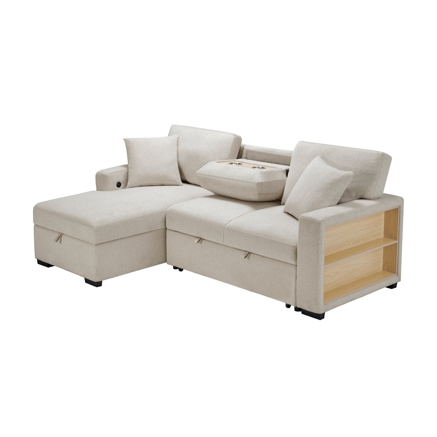 Homelegance Pompano Sectional Sofa in Soft Beige Boucle with Hidden Storage 9630BE-2LC2R