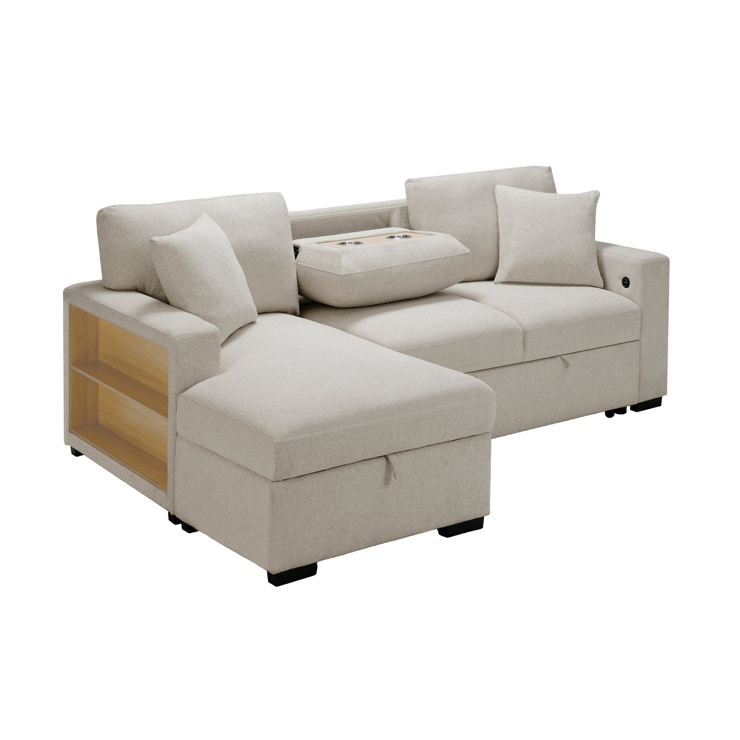 Homelegance Pompano Sectional Sofa in Soft Beige Boucle with Hidden Storage 9630BE-2LC2R