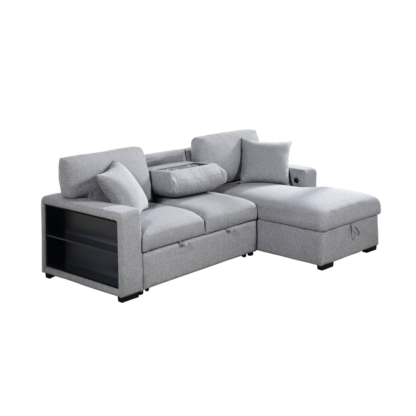 Homelegance Pompano Sectional Sofa Gray with Pull-Out Bed and Storage 9630GY-22LRC