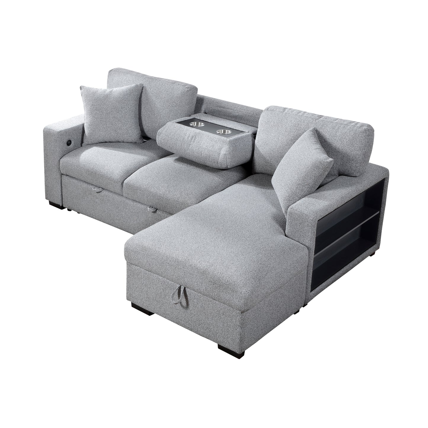 Homelegance Pompano Sectional Sofa Gray with Pull-Out Bed and Storage 9630GY-22LRC