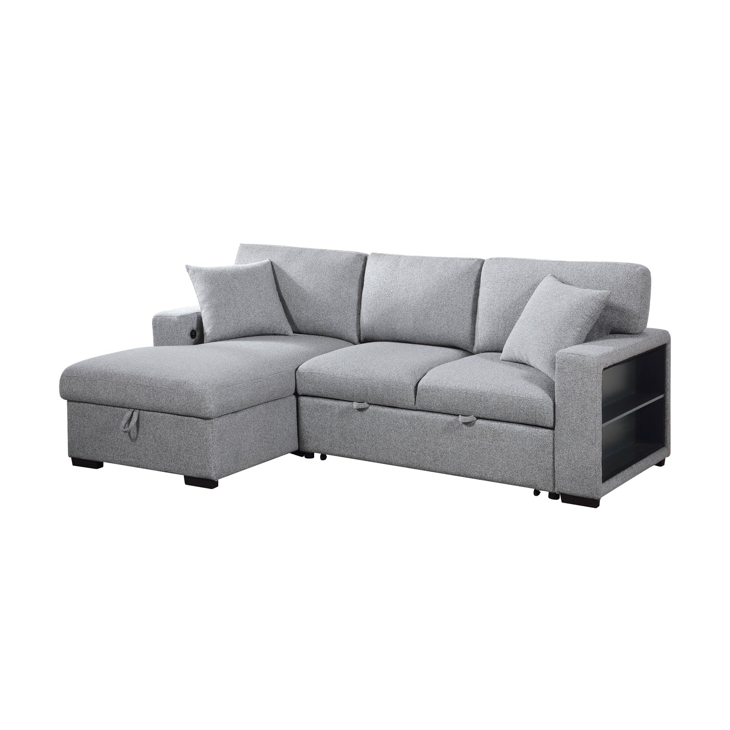 Homelegance Pompano Gray Sectional Sofa with Pull-Out Bed and Storage 9630GY-2LC2R