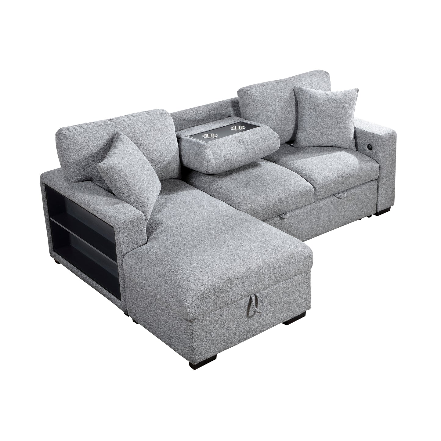 Homelegance Pompano Gray Sectional Sofa with Pull-Out Bed and Storage 9630GY-2LC2R