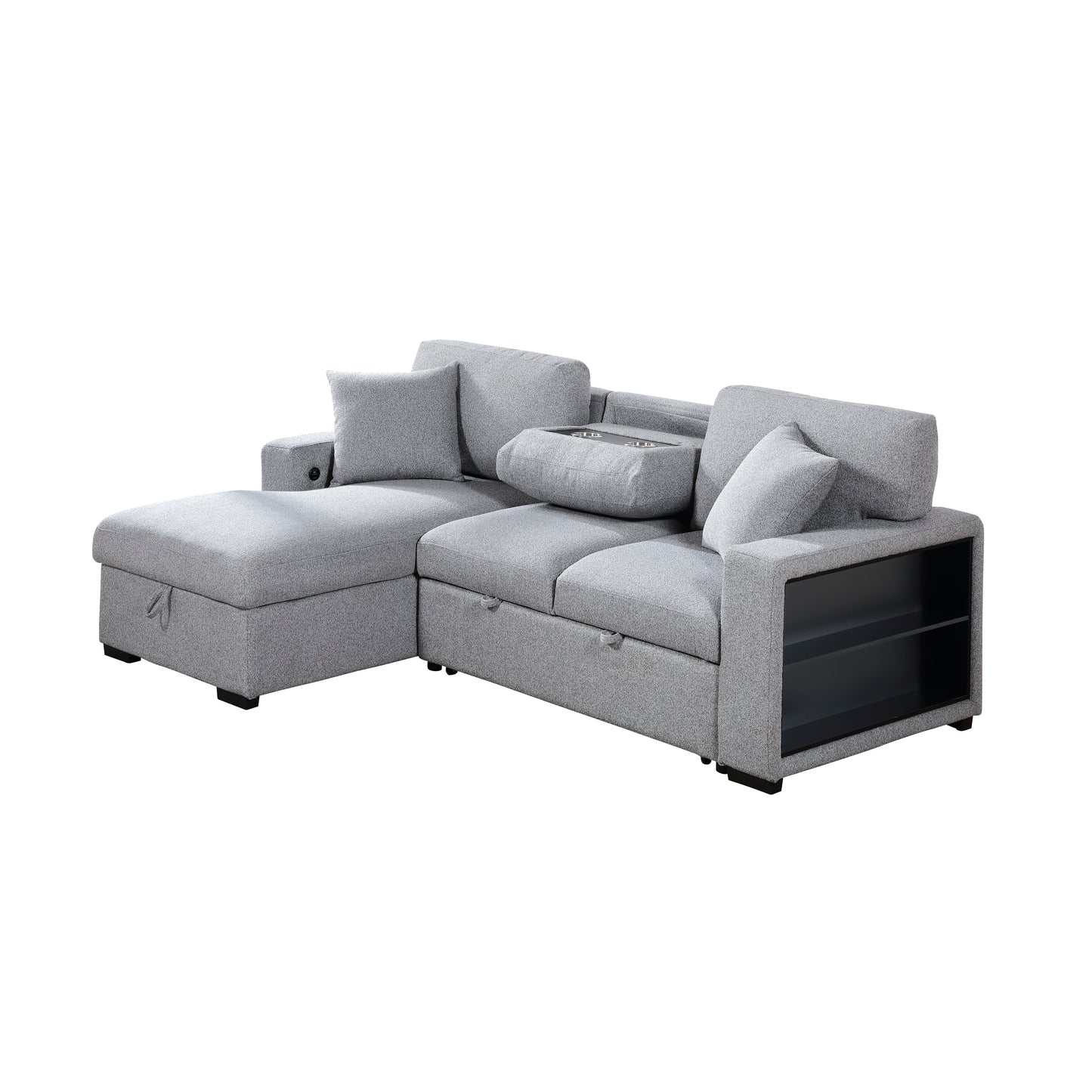Homelegance Pompano Gray Sectional Sofa with Pull-Out Bed and Storage 9630GY-2LC2R