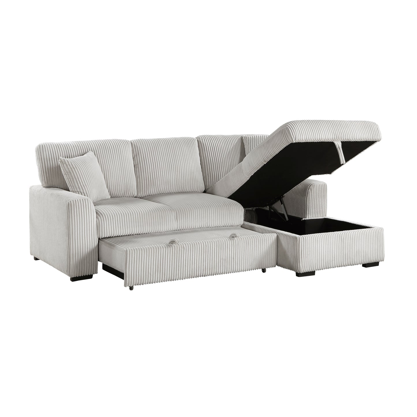 Homelegance Marsh Sectional Sofa in Moonbeam with Pull-Out Bed and Storage 9633MNB-22LRC