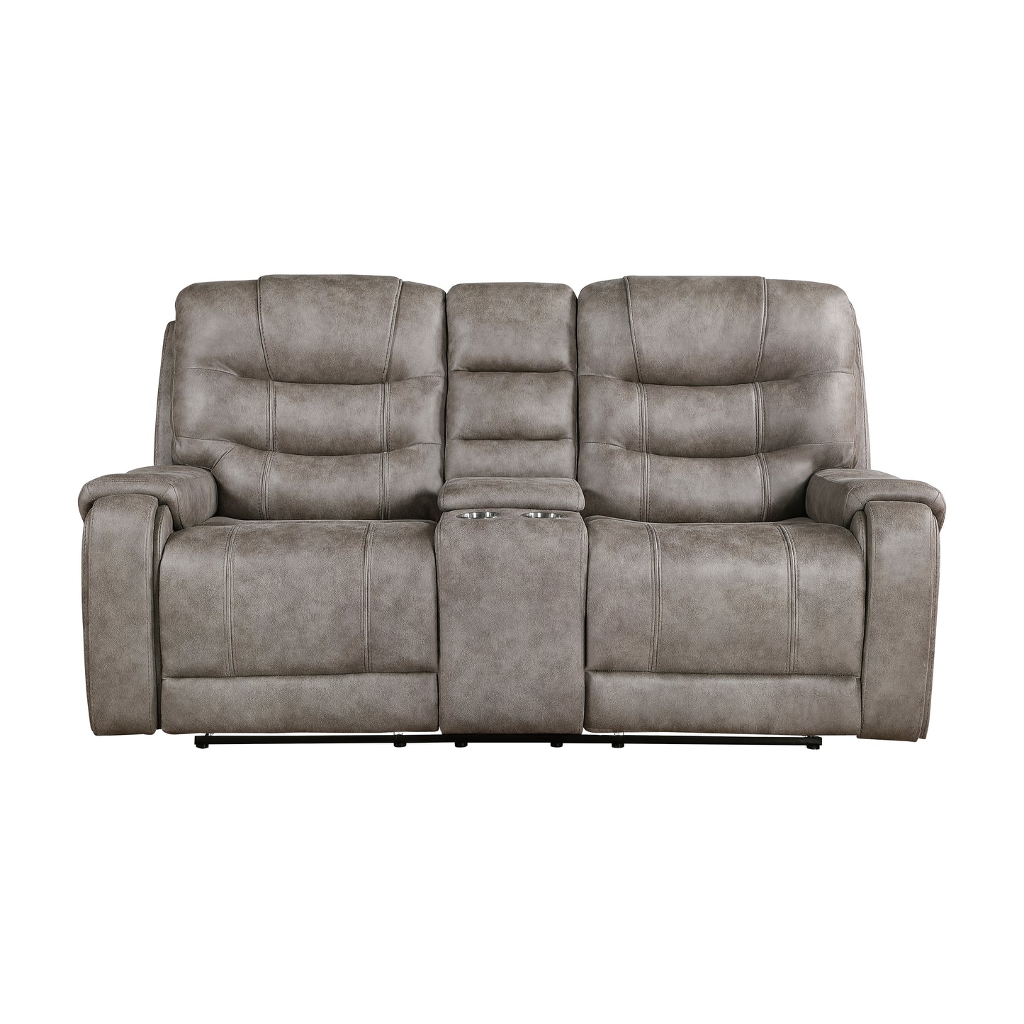 Homelegance Oberon Grayish Brown Reclining Loveseat with Center Console 9634GBR-2