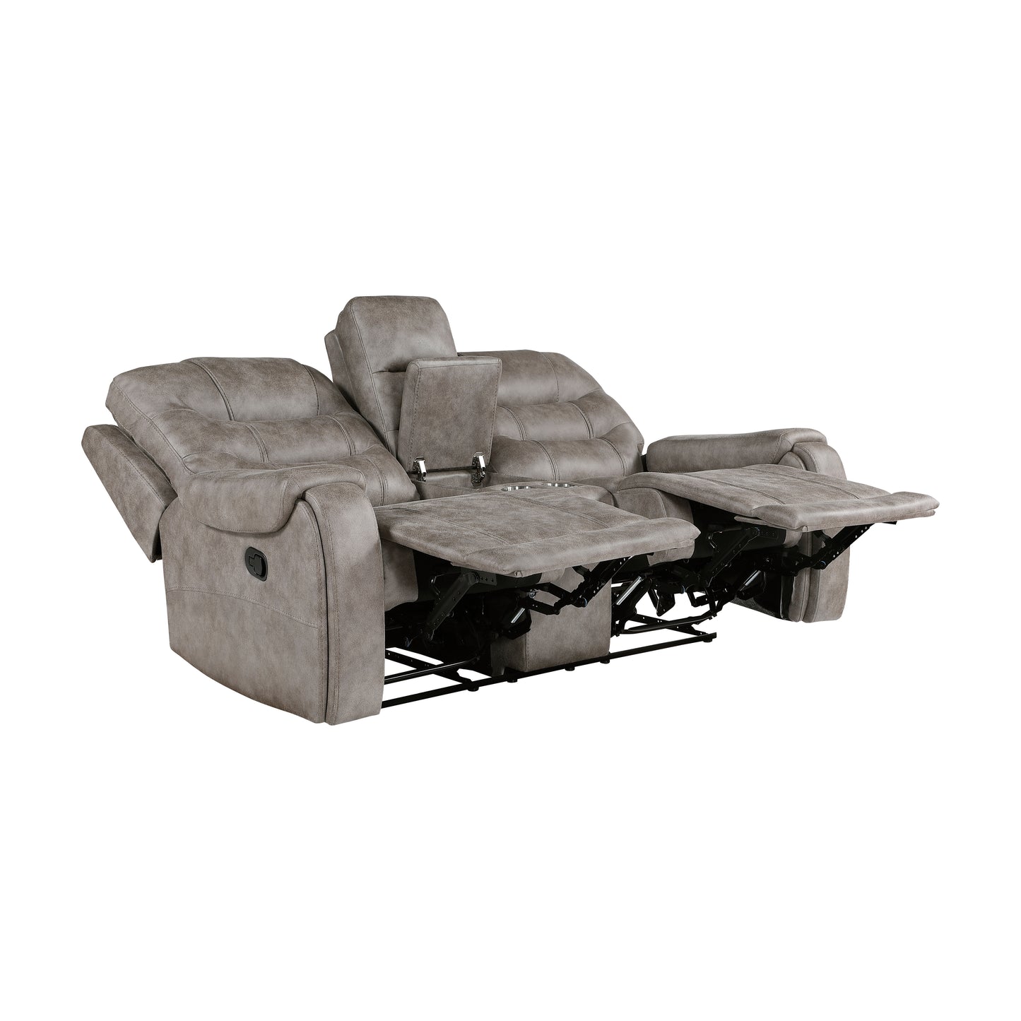 Homelegance Oberon Grayish Brown Reclining Loveseat with Center Console 9634GBR-2