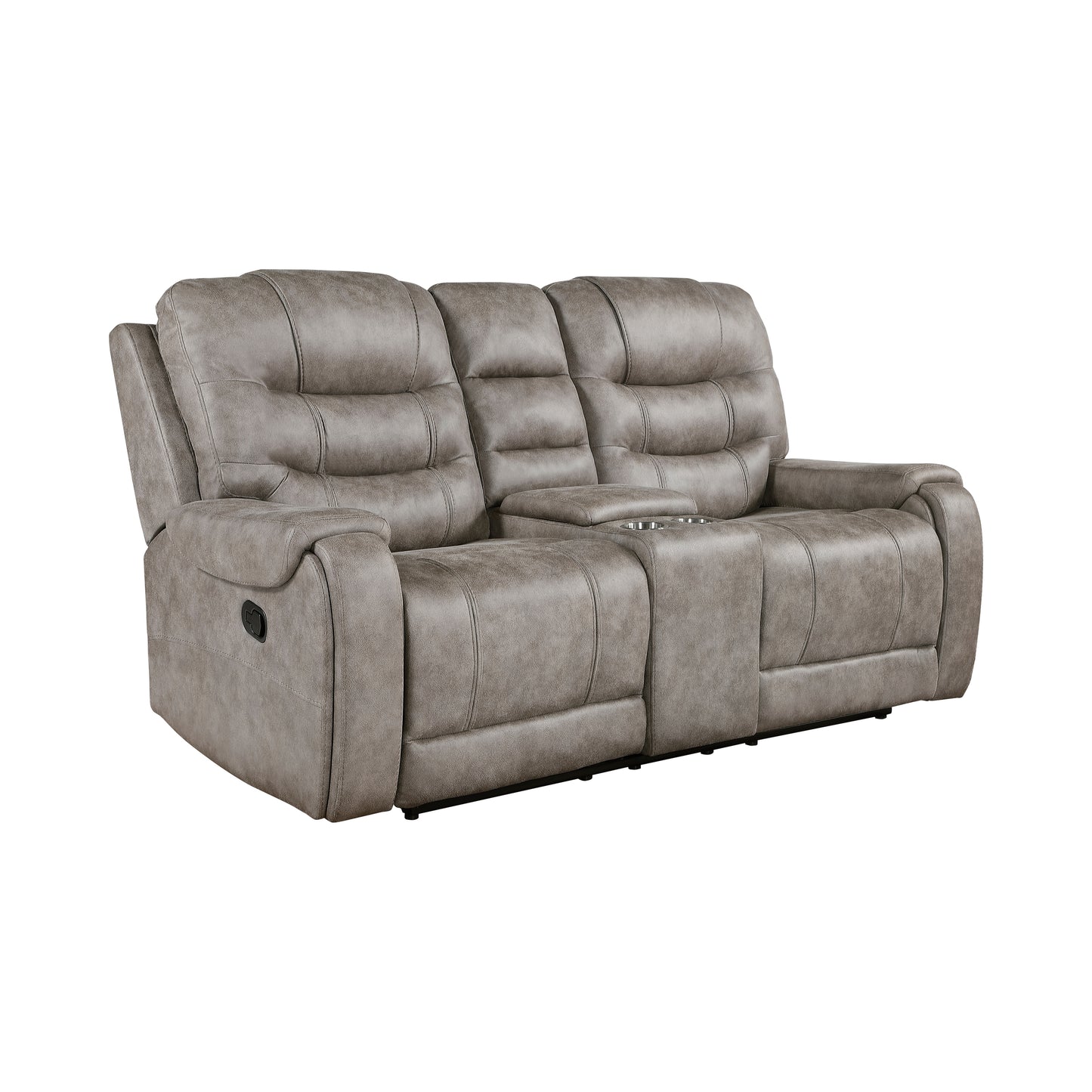 Homelegance Oberon Grayish Brown Reclining Loveseat with Center Console 9634GBR-2
