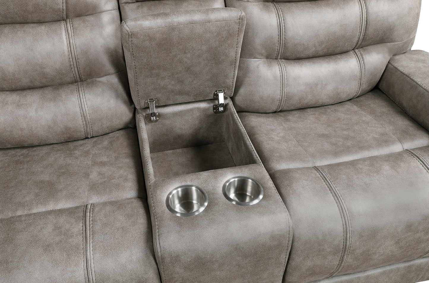 Homelegance Oberon Grayish Brown Reclining Loveseat with Center Console 9634GBR-2