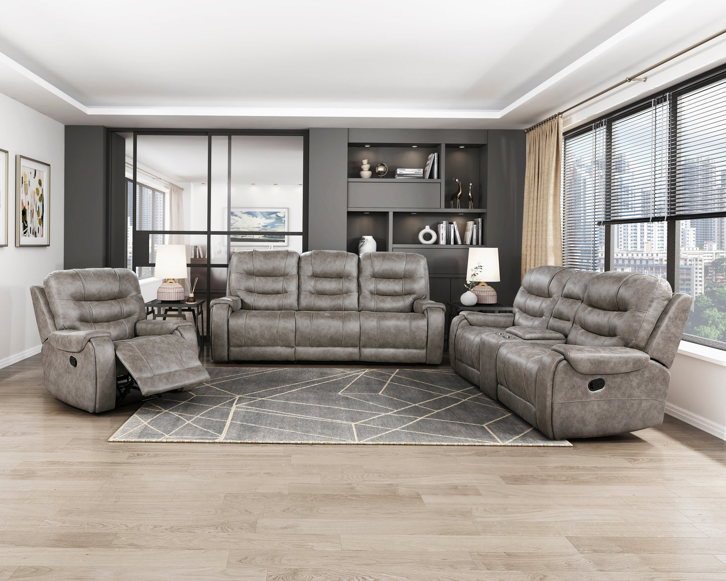 Homelegance Oberon Reclining Chair in Grayish Brown Polished Microfiber 9634GBR-1