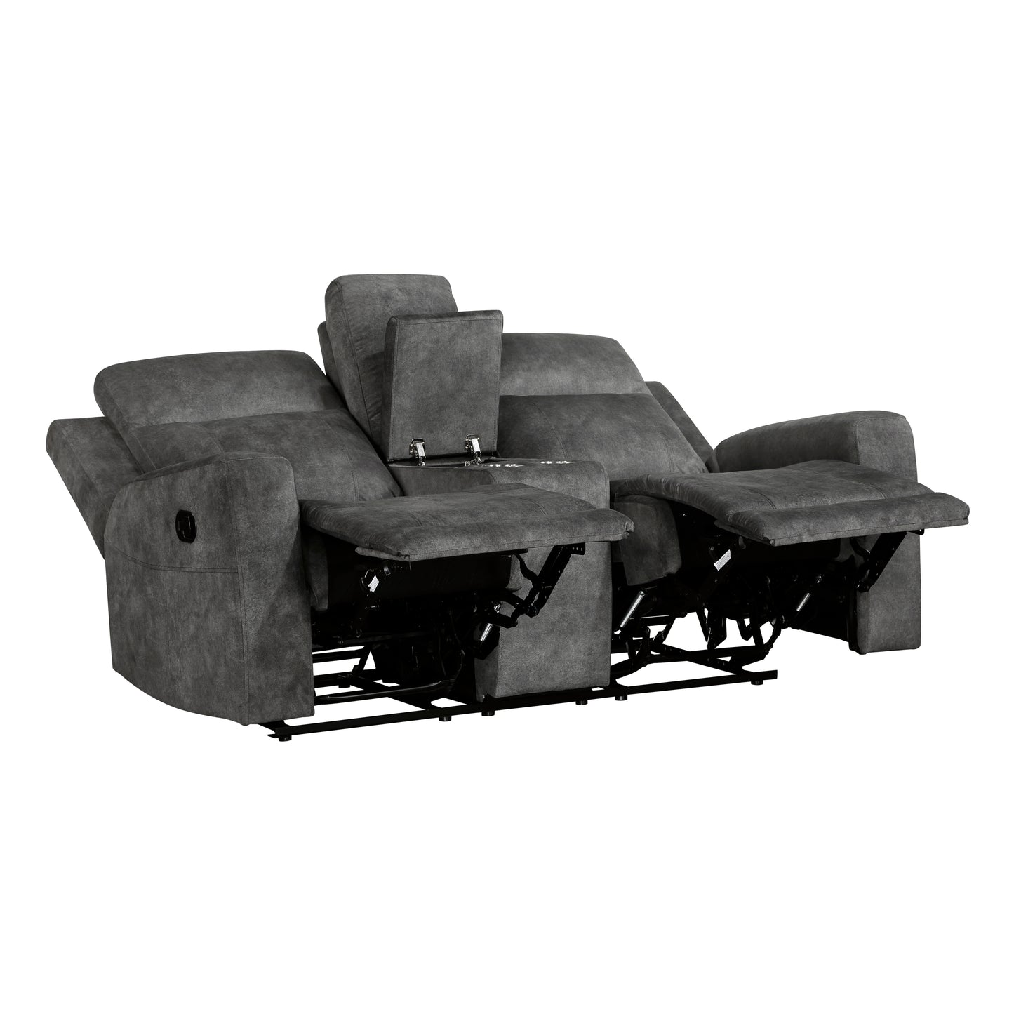 Homelegance Yates Brownish Gray Reclining Loveseat with Center Console 9635DG-2