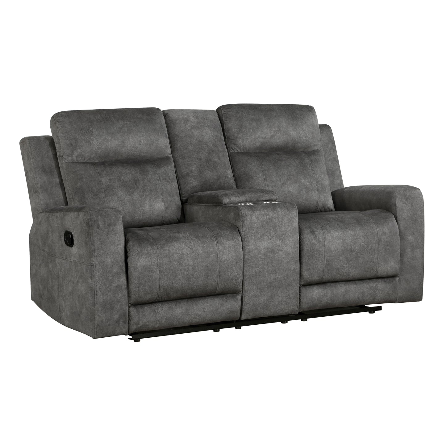 Homelegance Yates Brownish Gray Reclining Loveseat with Center Console 9635DG-2