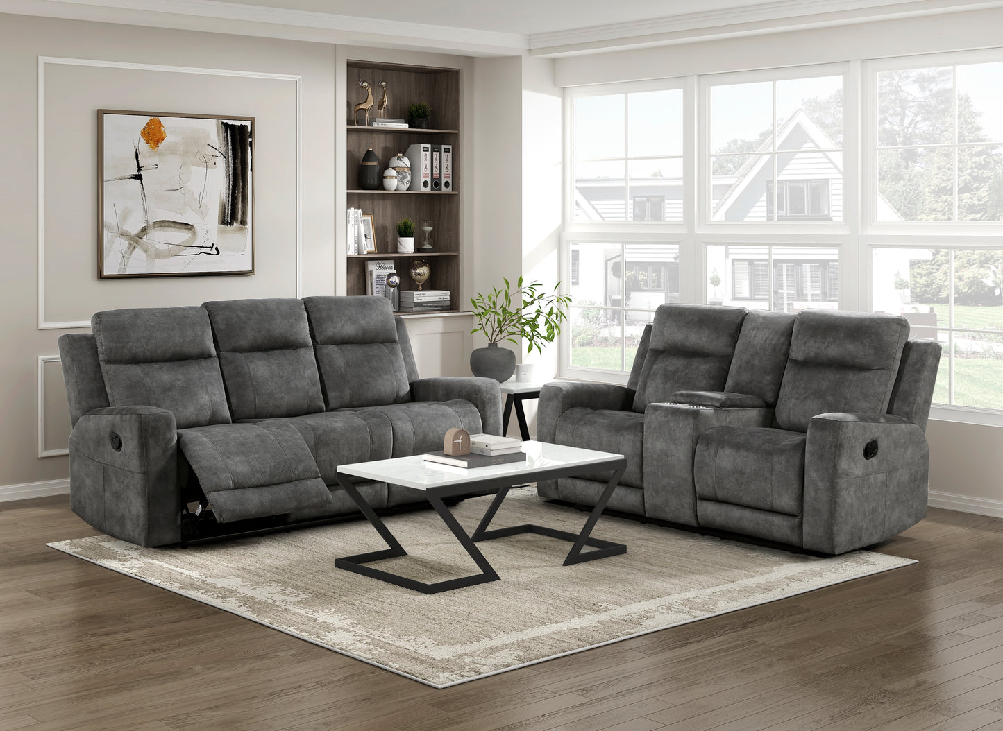 Homelegance Yates Dark Brownish-Gray Dual Reclining Sectional Sofa 9635DG-3
