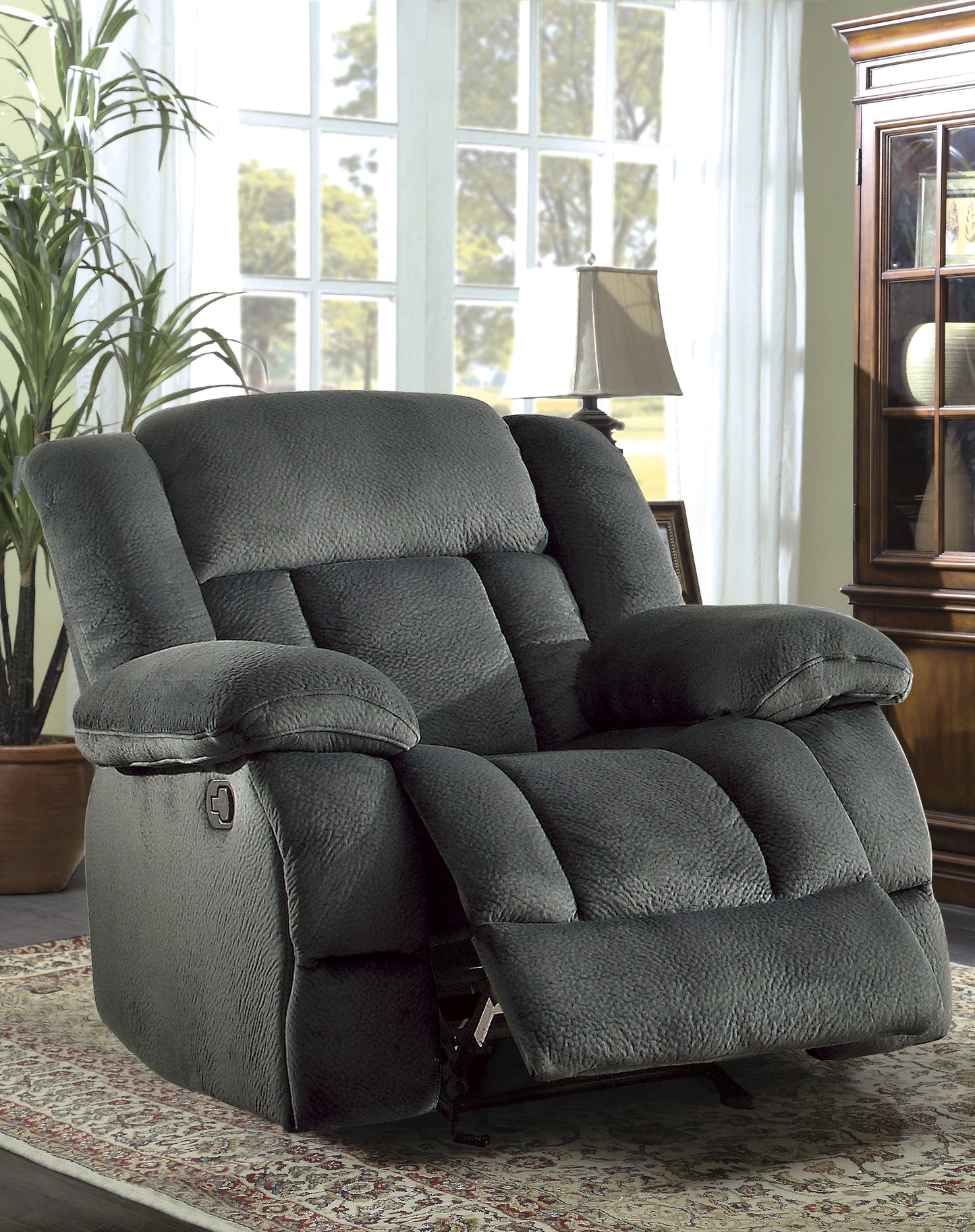 Homelegance Laurelton Glider Recliner Chair in Charcoal Microfiber 9636CC-1