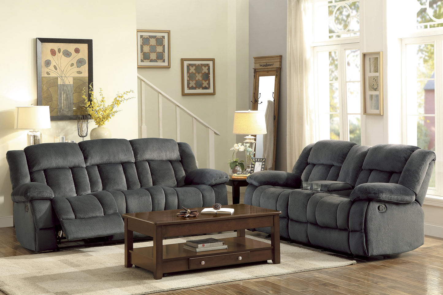 Homelegance Laurelton Charcoal Double Reclining Sectional Sofa 9636CC-3