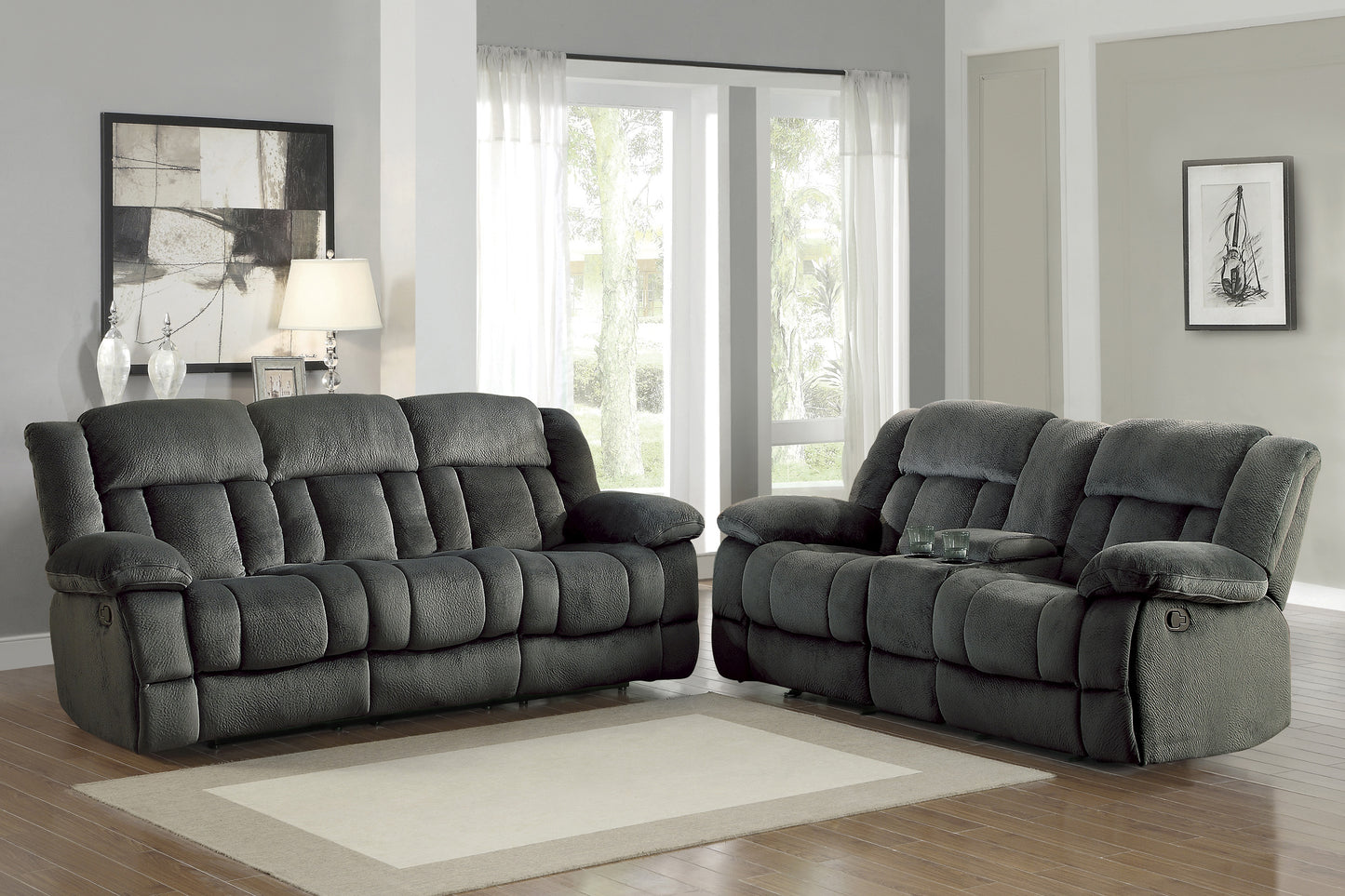 Homelegance Laurelton Charcoal Double Reclining Sectional Sofa 9636CC-3