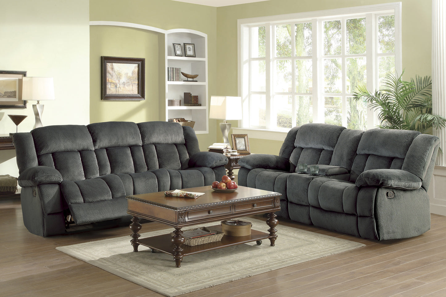 Homelegance Laurelton Charcoal Double Reclining Sectional Sofa 9636CC-3