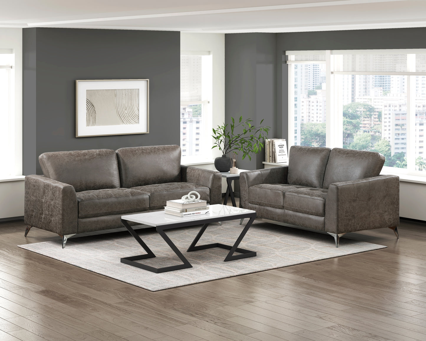 Homelegance Cazon Loveseat in Brownish Gray Polished Microfiber 9637BRG-2