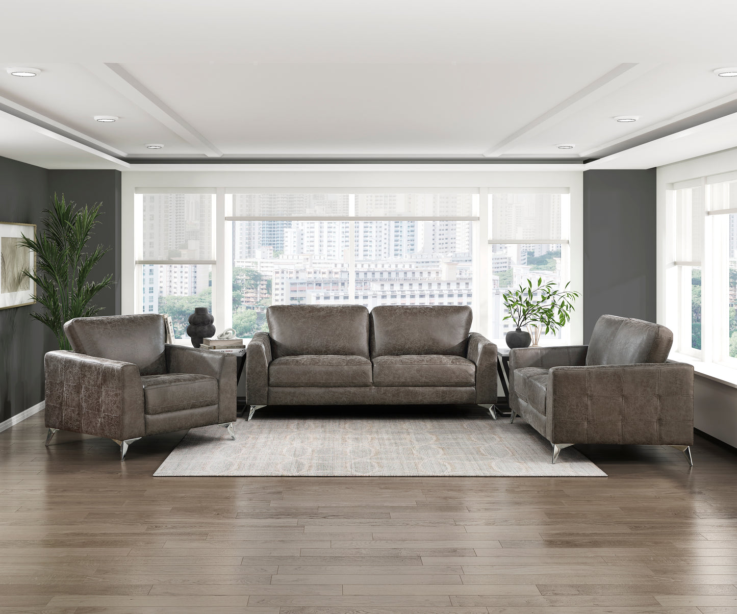 Homelegance Cazon Loveseat in Brownish Gray Polished Microfiber 9637BRG-2