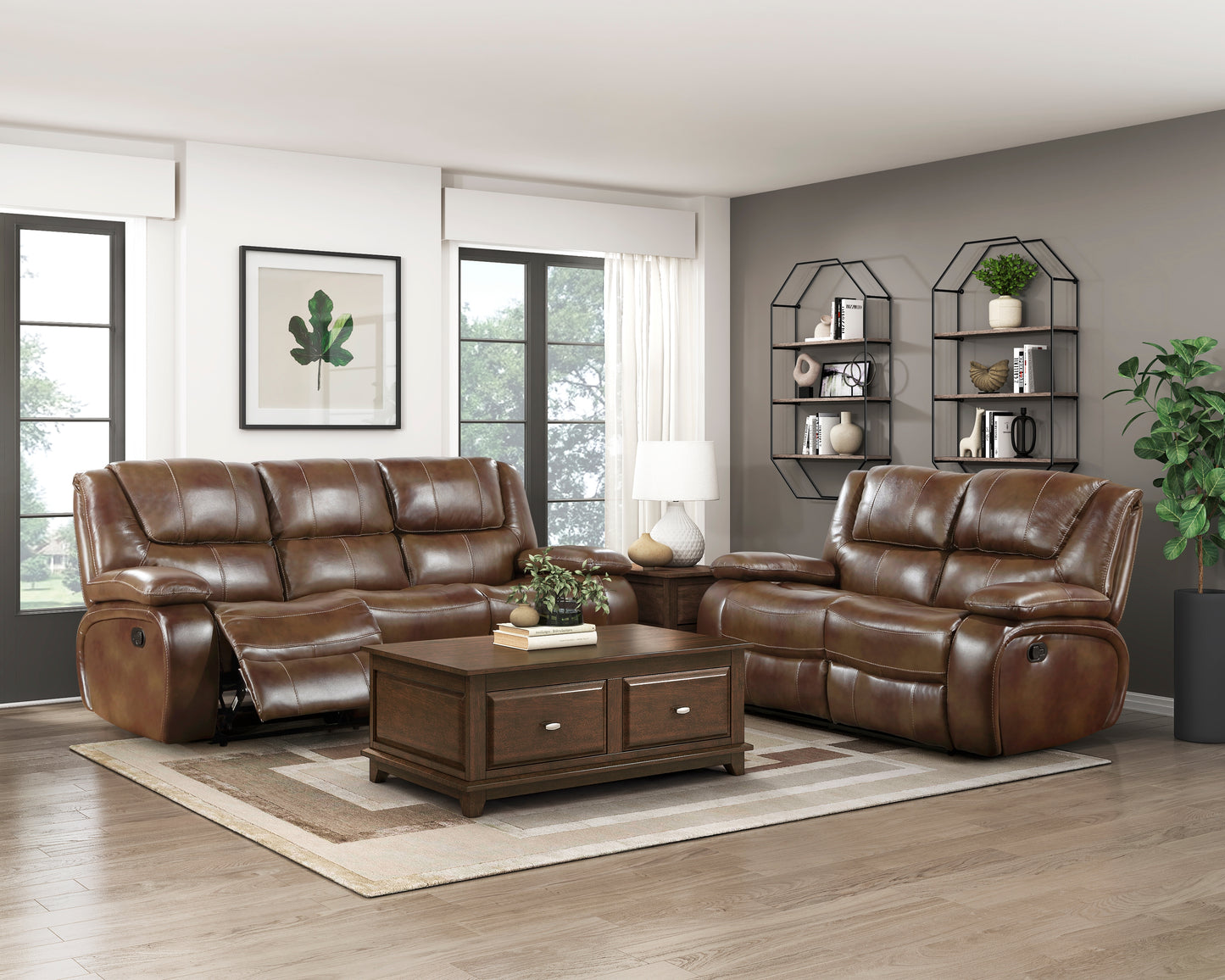 Homelegance Ellicott Brown Leather Loveseat Reclining 9639BR-2