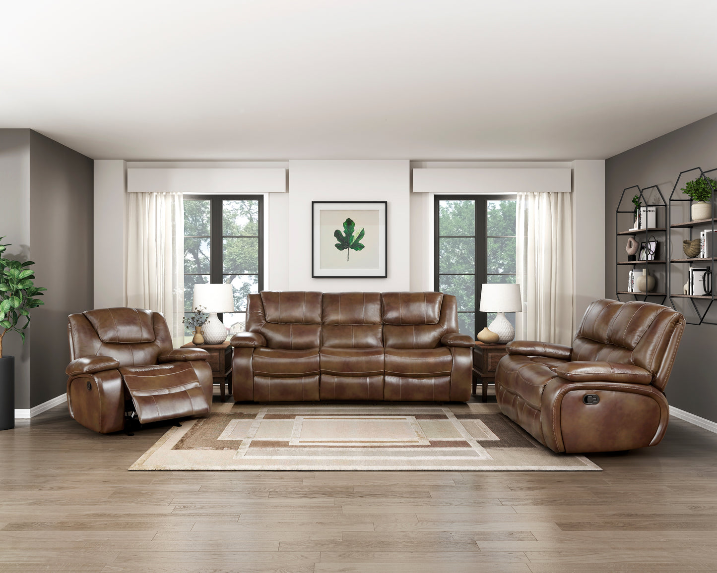 Homelegance Ellicott Glider Recliner Chair in Brown Leather 9639BR-1