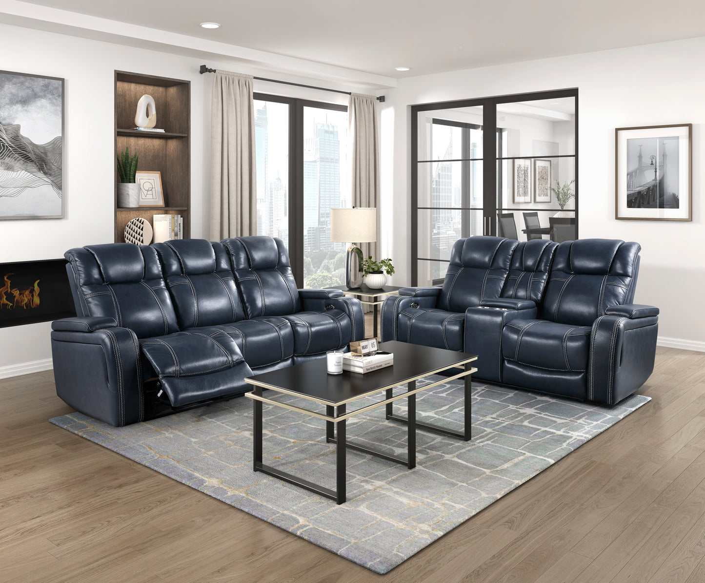 Homelegance Keziah Blue Power Reclining Sectional Sofa 9640BU-3PWH