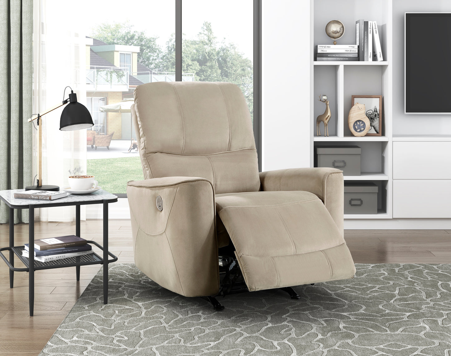 Homelegance Artem Reclining Chair Power Recliner Light Brown Velvet 9645BR-1PW