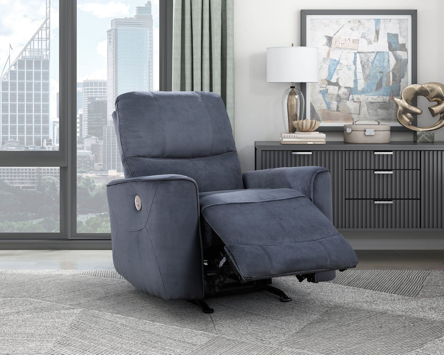 Homelegance Artem Reclining Chair Power Recliner in Dark Gray Velvet 9645DG-1PW
