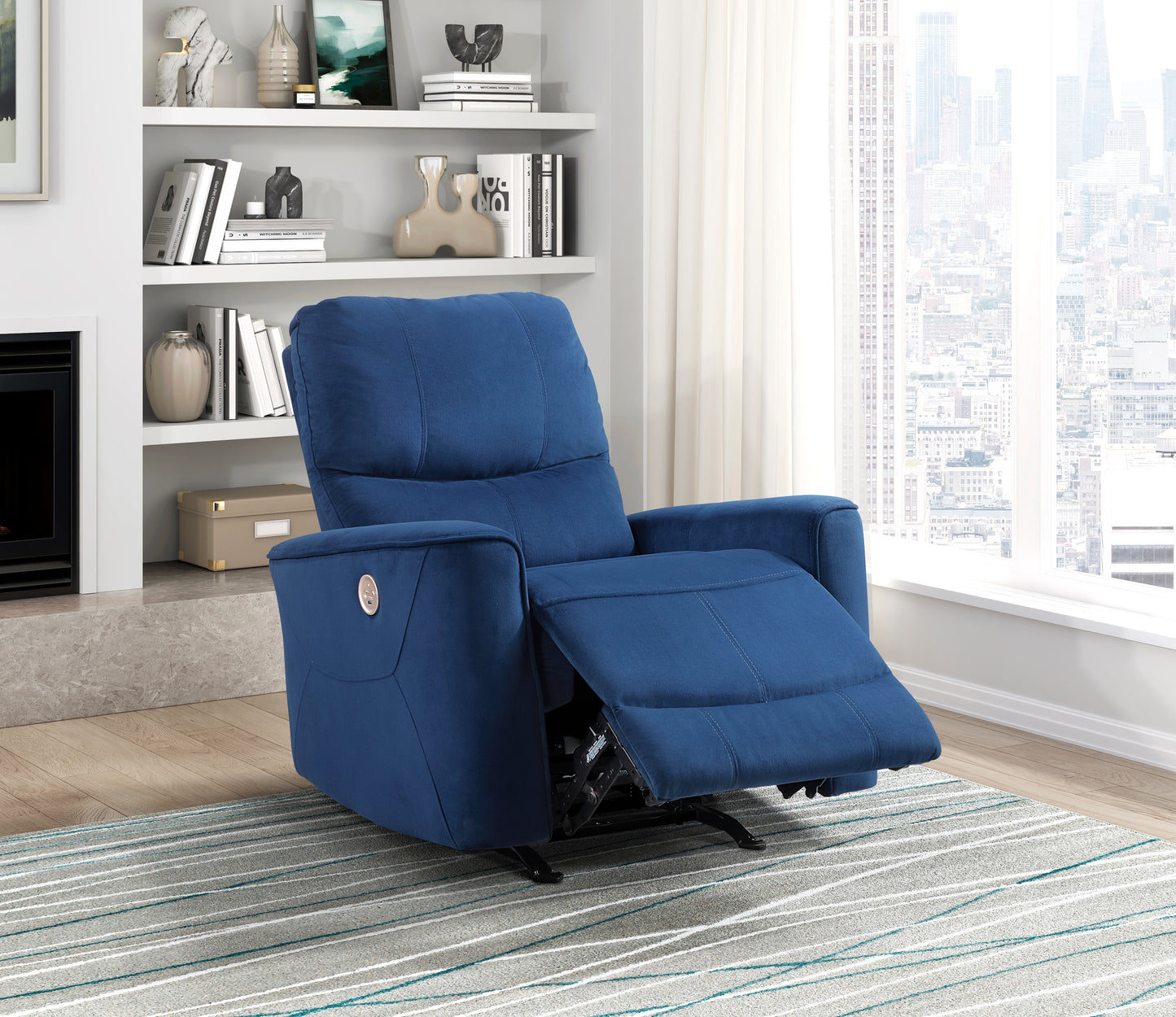 Homelegance Artem Reclining Chair Power Recliner in Navy Velvet 9645NV-1PW
