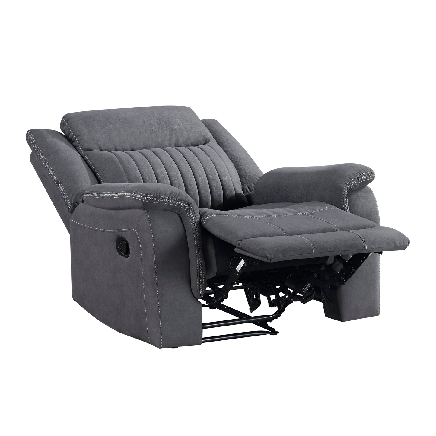 Homelegance Dean Reclining Chair in Gray Polished Microfiber with Contrast Piping 9646GY-1