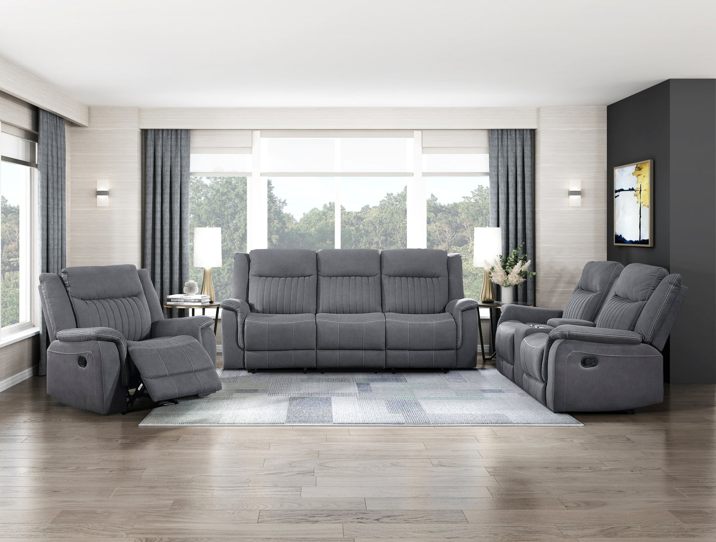 Homelegance Dean Reclining Chair in Gray Polished Microfiber with Contrast Piping 9646GY-1