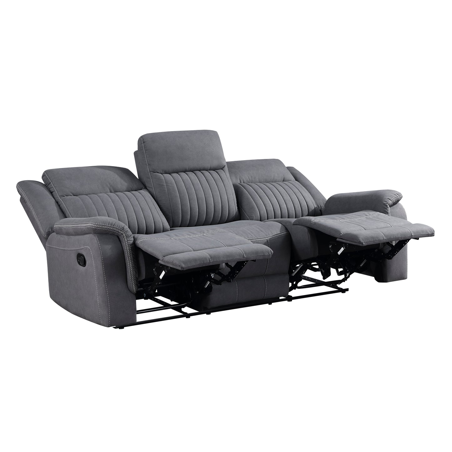 Homelegance Dean Sectional Sofa Gray Polished Microfiber Double Recliner 9646GY-3