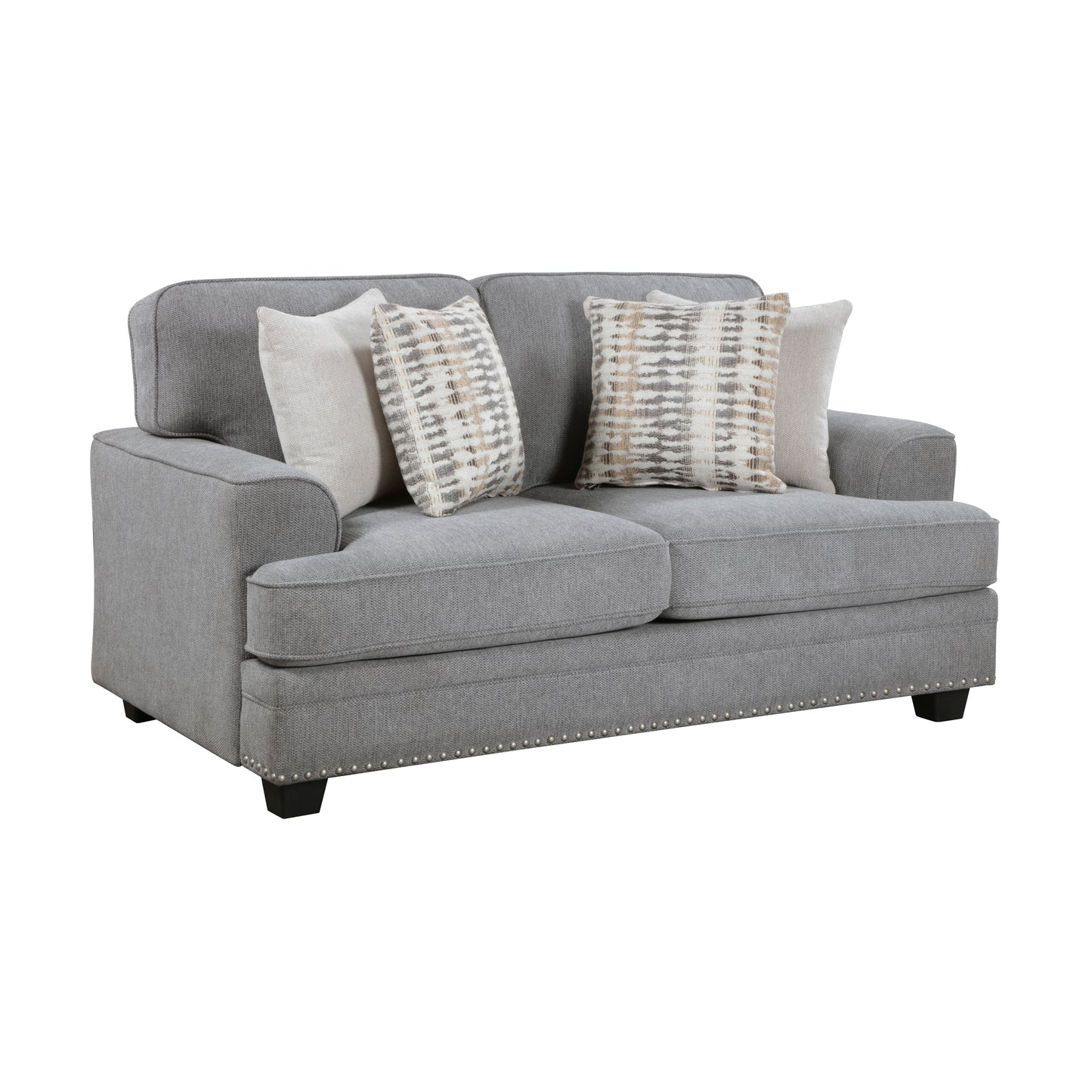Homelegance Bradford Loveseat in Gray Chenille with Nailhead Trim 9648GY-2