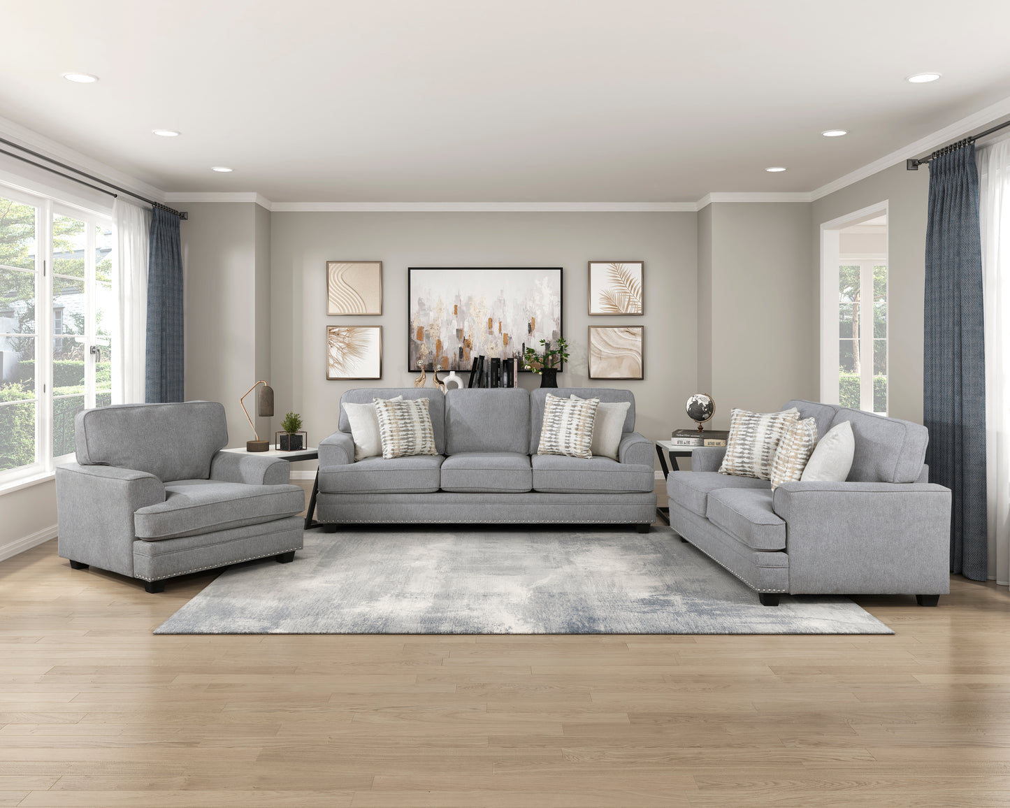 Homelegance Bradford Accent Chair in Gray Chenille with Nailhead Trim 9648GY-1