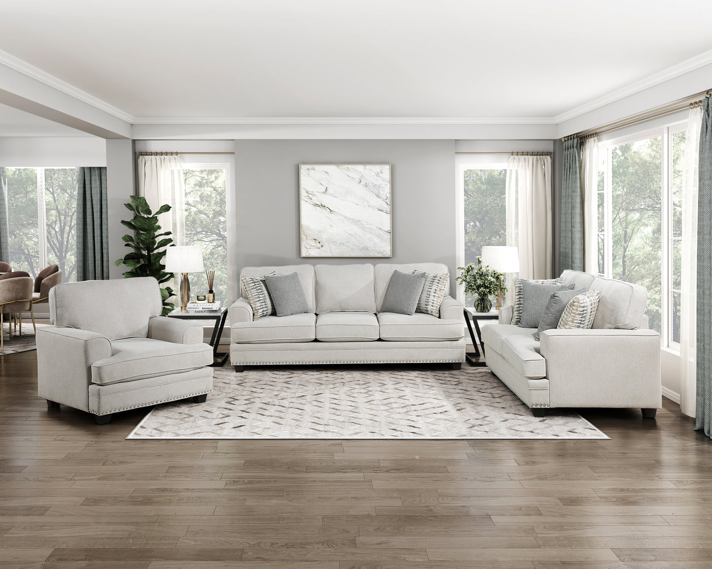 Homelegance Bradford Loveseat in Sand Chenille with Nailhead Trim 9648SN-2