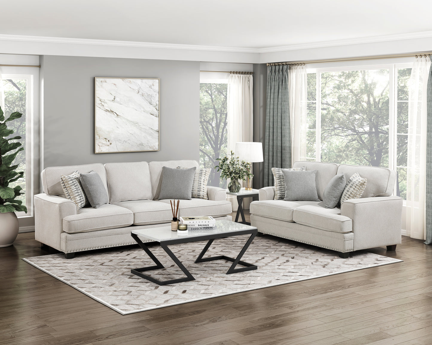 Homelegance Bradford Loveseat in Sand Chenille with Nailhead Trim 9648SN-2