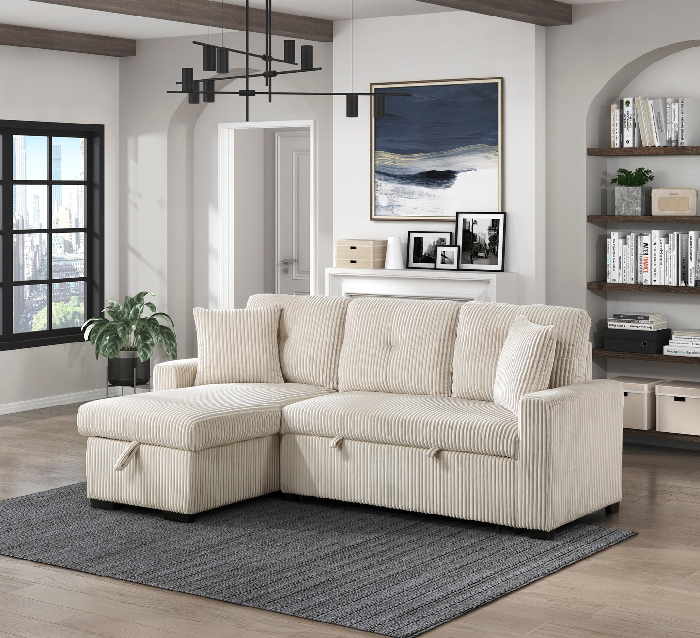 Homelegance Rhett Sectional Sofa Beige with Pull-Out Bed and Hidden Storage 9649BE-SC