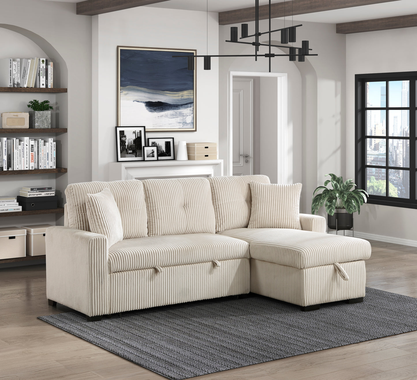 Homelegance Rhett Sectional Sofa Beige with Pull-Out Bed and Hidden Storage 9649BE-SC