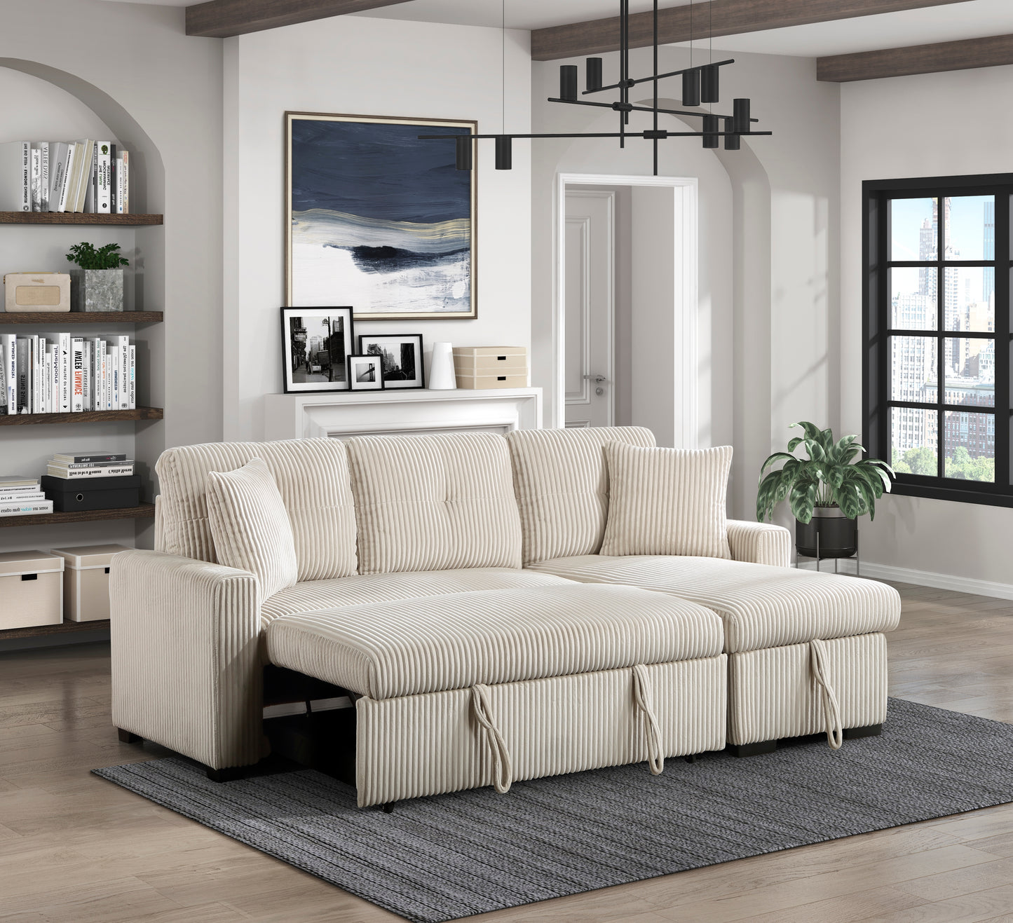 Homelegance Rhett Sectional Sofa Beige with Pull-Out Bed and Hidden Storage 9649BE-SC
