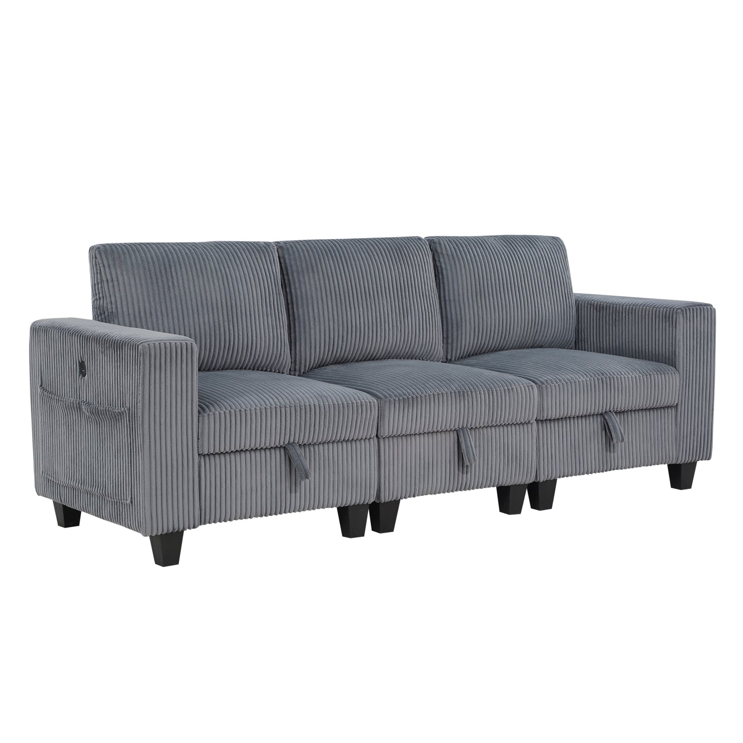 Homelegance Walterboro Dark Gray Sectional Sofa with USB Charging and Storage 9650DG-3