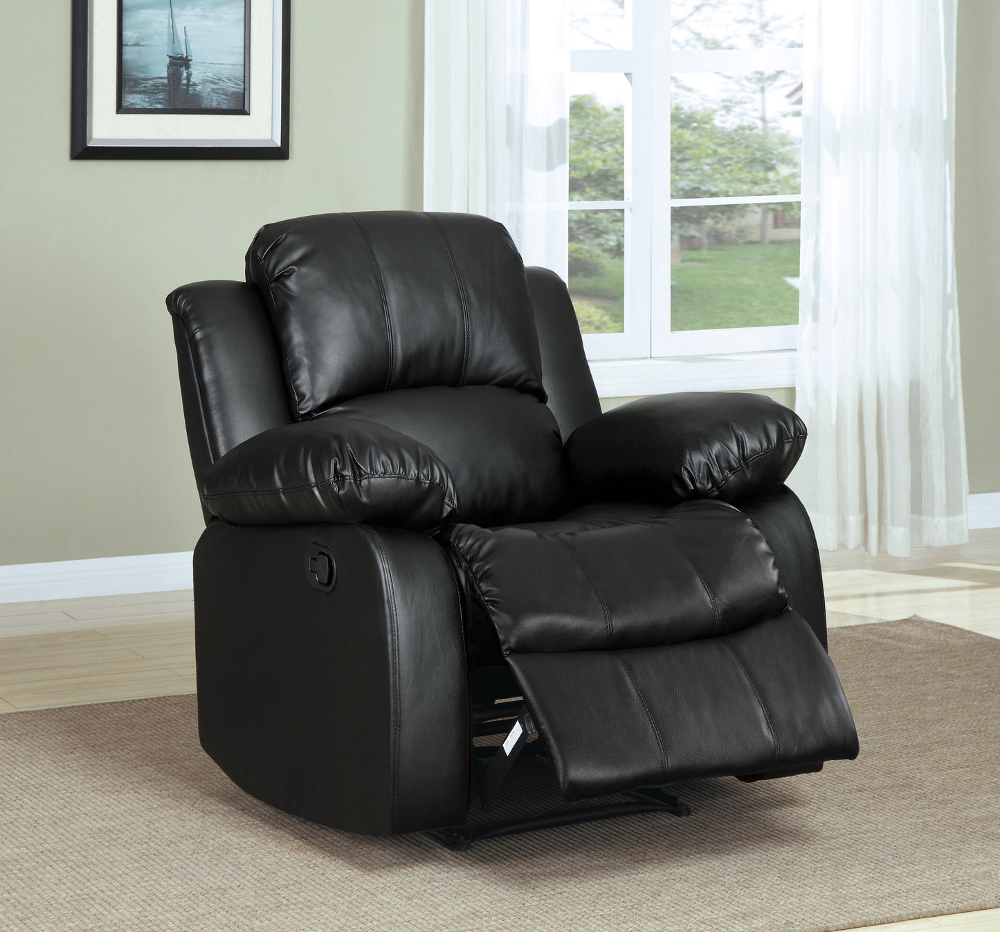 Homelegance Cranley Reclining Chair in Black Faux Leather 9700BLK-1