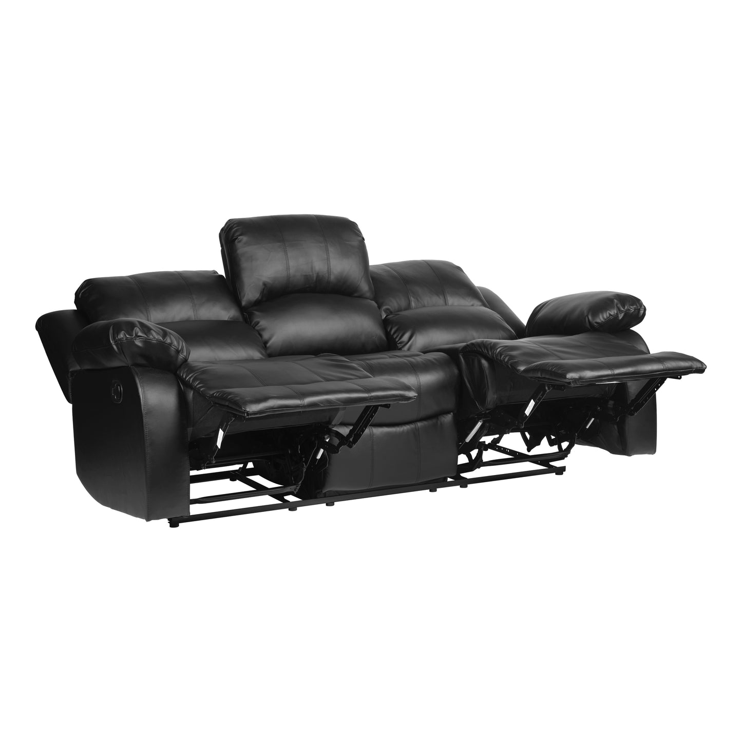 Homelegance Cranley Sectional Sofa Black Faux Leather Double Recliner 9700BLK-3