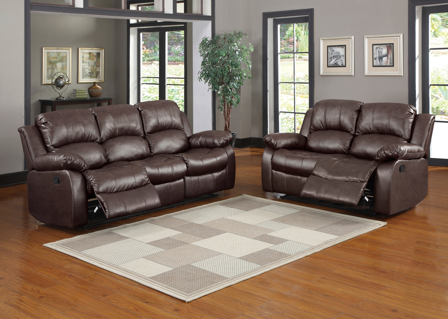 Homelegance Cranley Brown Faux Leather Double Reclining Sectional Sofa 9700BRW-3