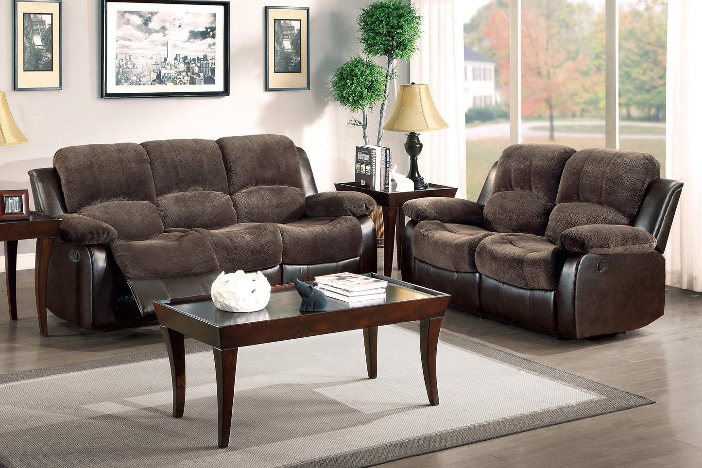 Homelegance Cranley Loveseat Reclining in Chocolate Textured Microfiber 9700FCP-2