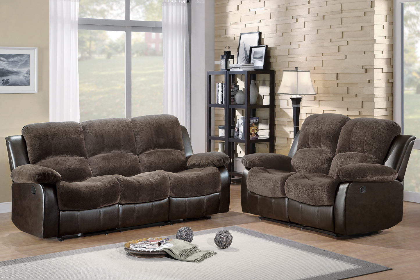 Homelegance Cranley Loveseat Reclining in Chocolate Textured Microfiber 9700FCP-2