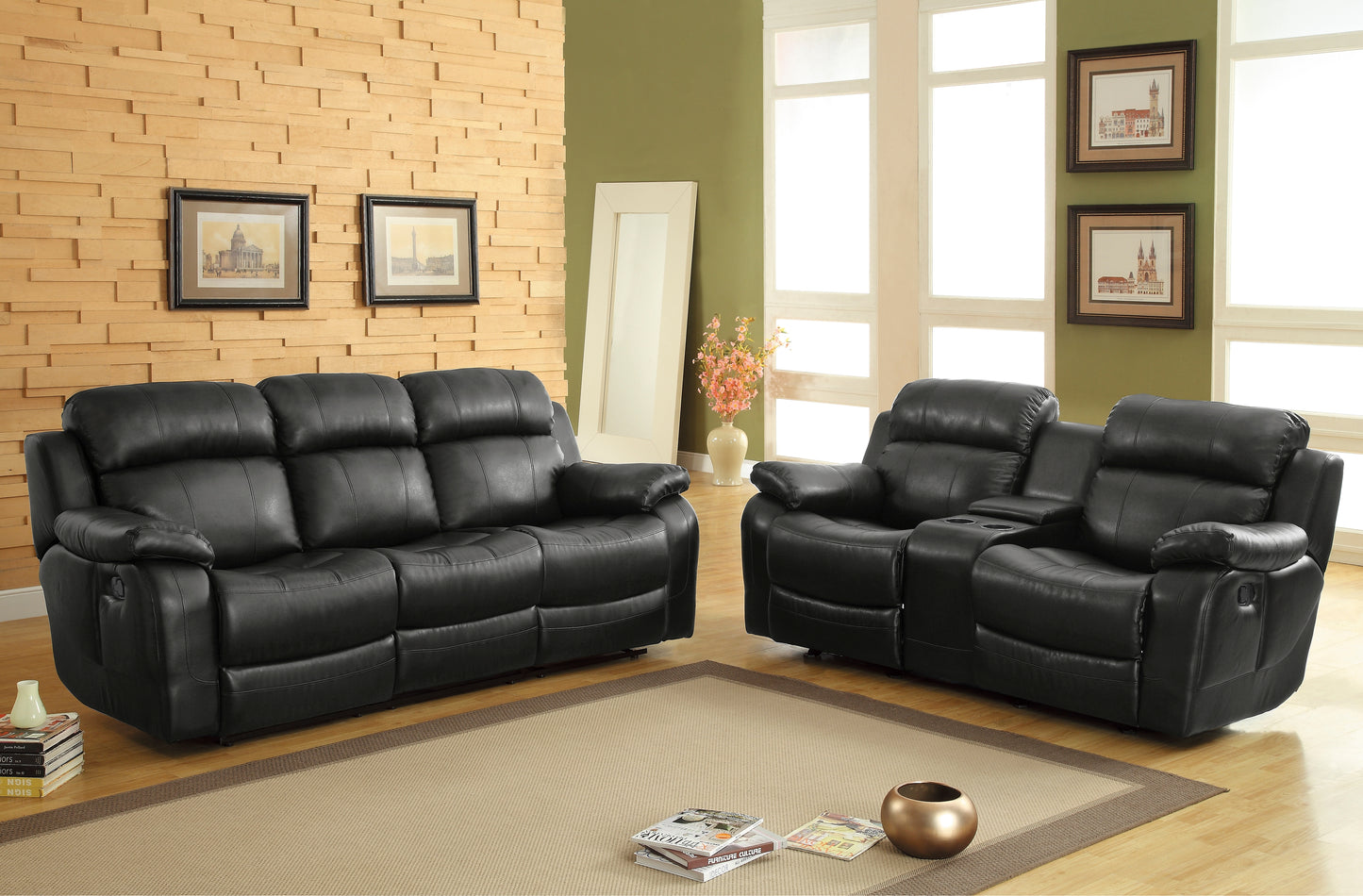 Homelegance Marille Loveseat Glider Reclining in Black 9724BLK-2
