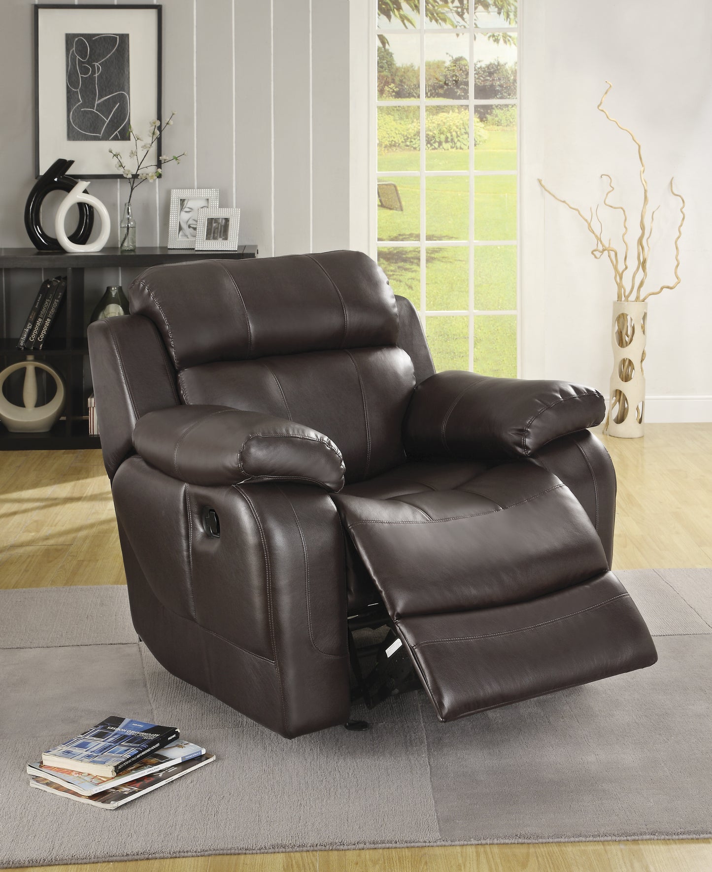 Homelegance Marille Glider Recliner Chair in Brown Faux Leather 9724BRW-1