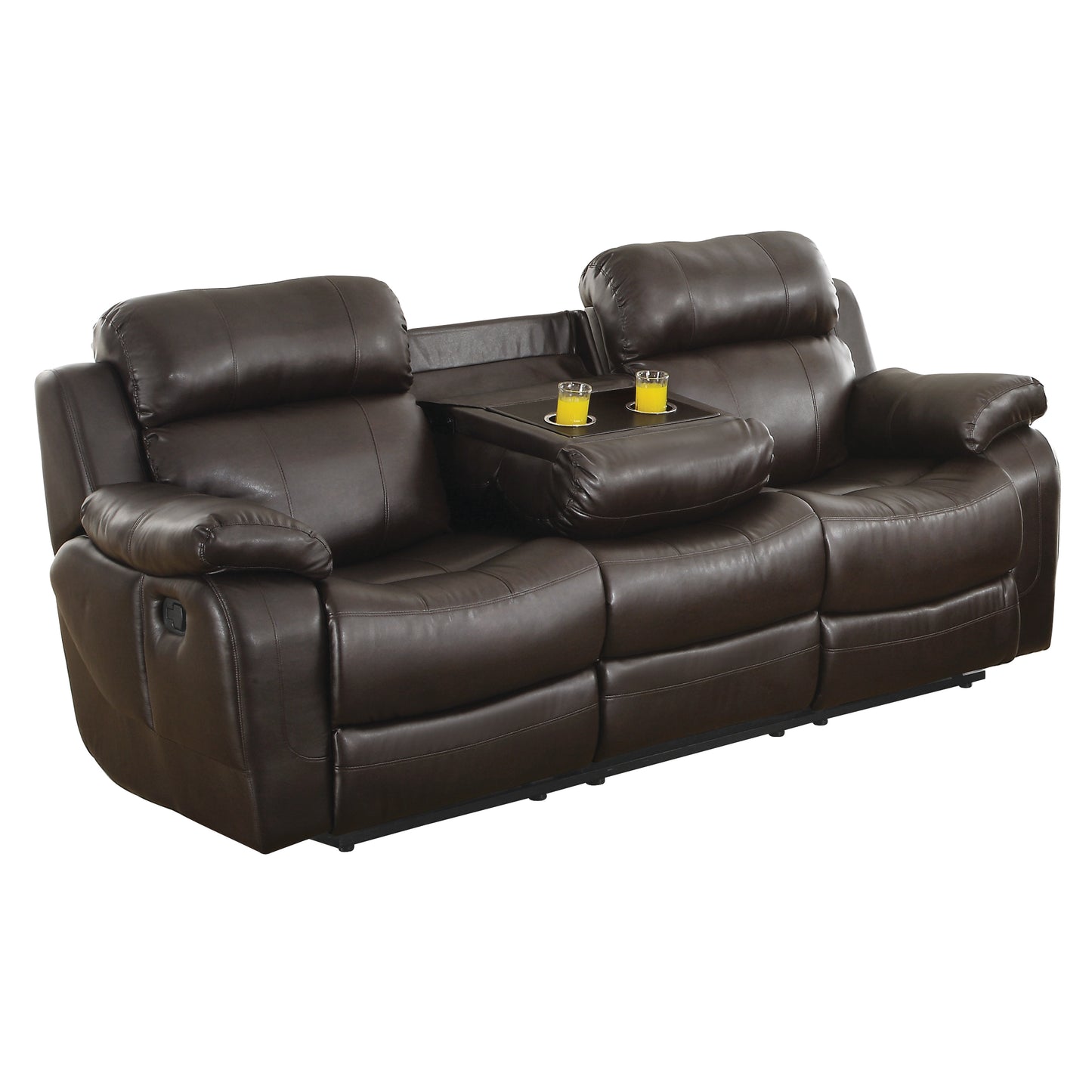 Homelegance Marille Dark Brown Faux Leather Double Reclining Sofa 9724BRW-3