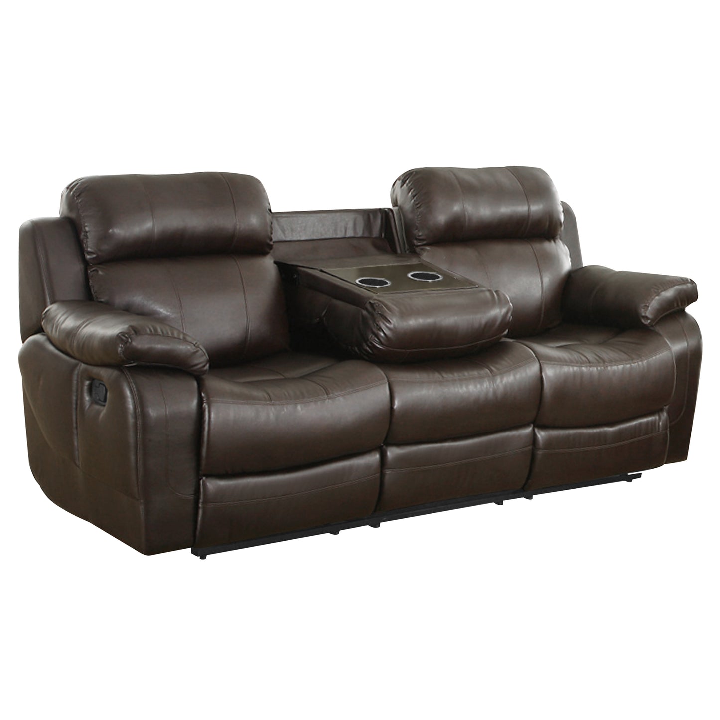 Homelegance Marille Dark Brown Faux Leather Double Reclining Sofa 9724BRW-3
